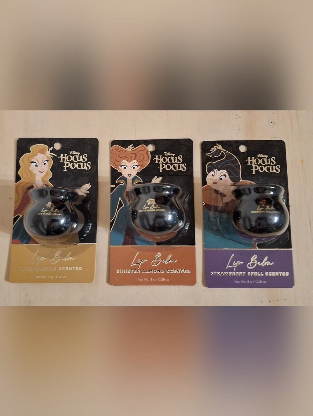 Hocus Pocus Lip Balm Set of 3- Evil Vanilla, Sinister Almond, Strawberry Spell